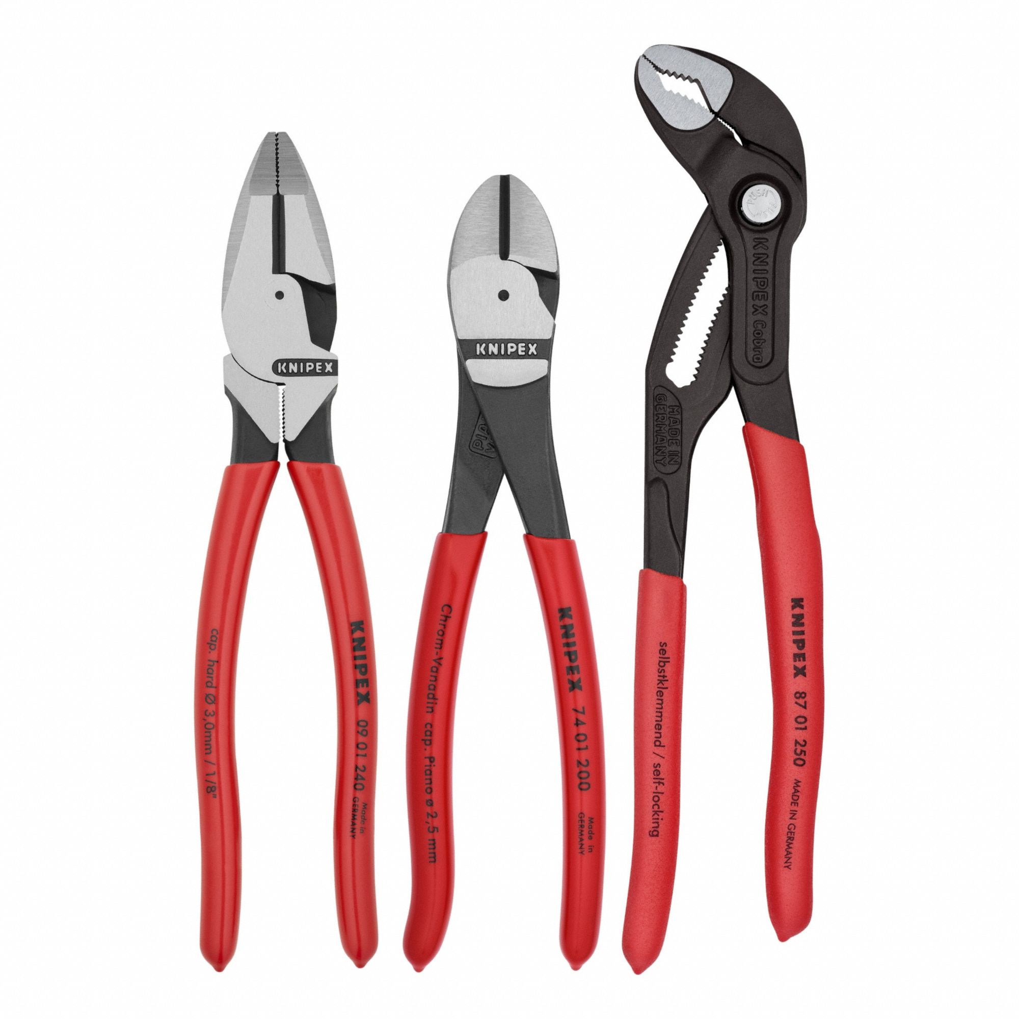 Plier Set: 3 Pliers, Std Cushion Grip, Manual, 2 - 5 Pliers Range