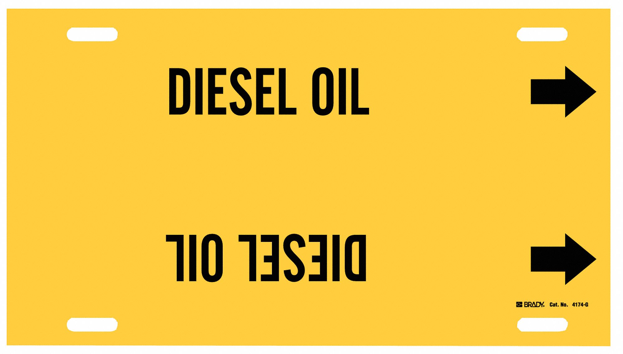 Pipe Marker: Diesel Oil, Yellow, Black, Fits 8 to 9 7/8 in Pipe O.D., 1 Pipe Markers, With Arrows