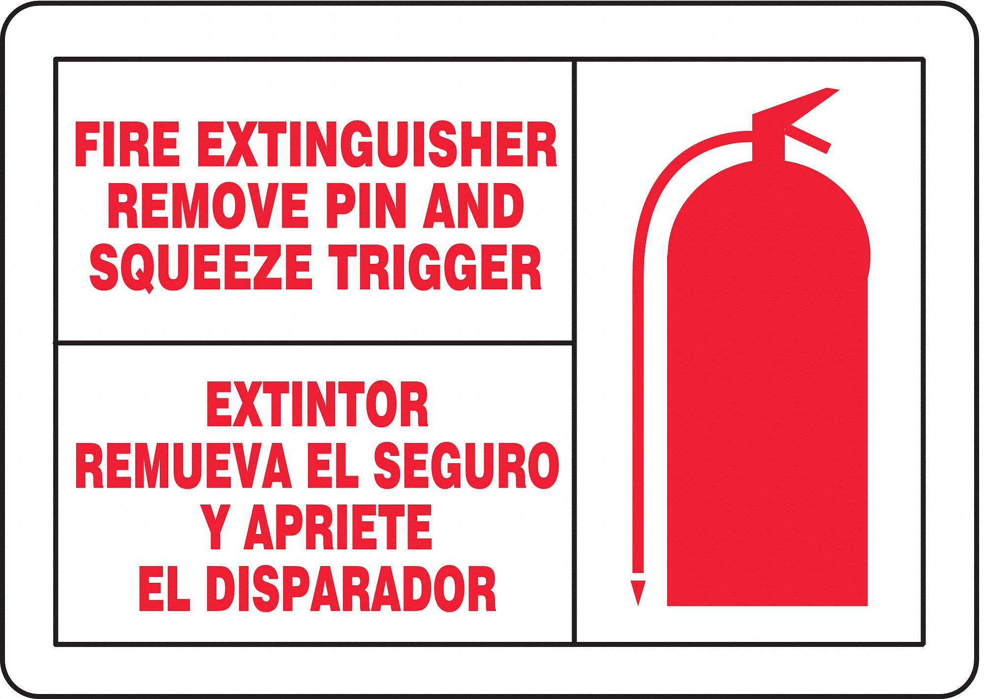 SpanishBilingual Fire Extinguisher Sign, Plastic, Rectangle, English