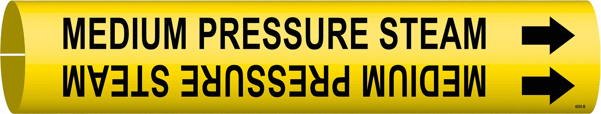 Pipe Marker: Medium Pressure Steam, Yellow, Black, Fits 1 1/2 to 2 3/8 in Pipe O.D., 1 Pipe Markers