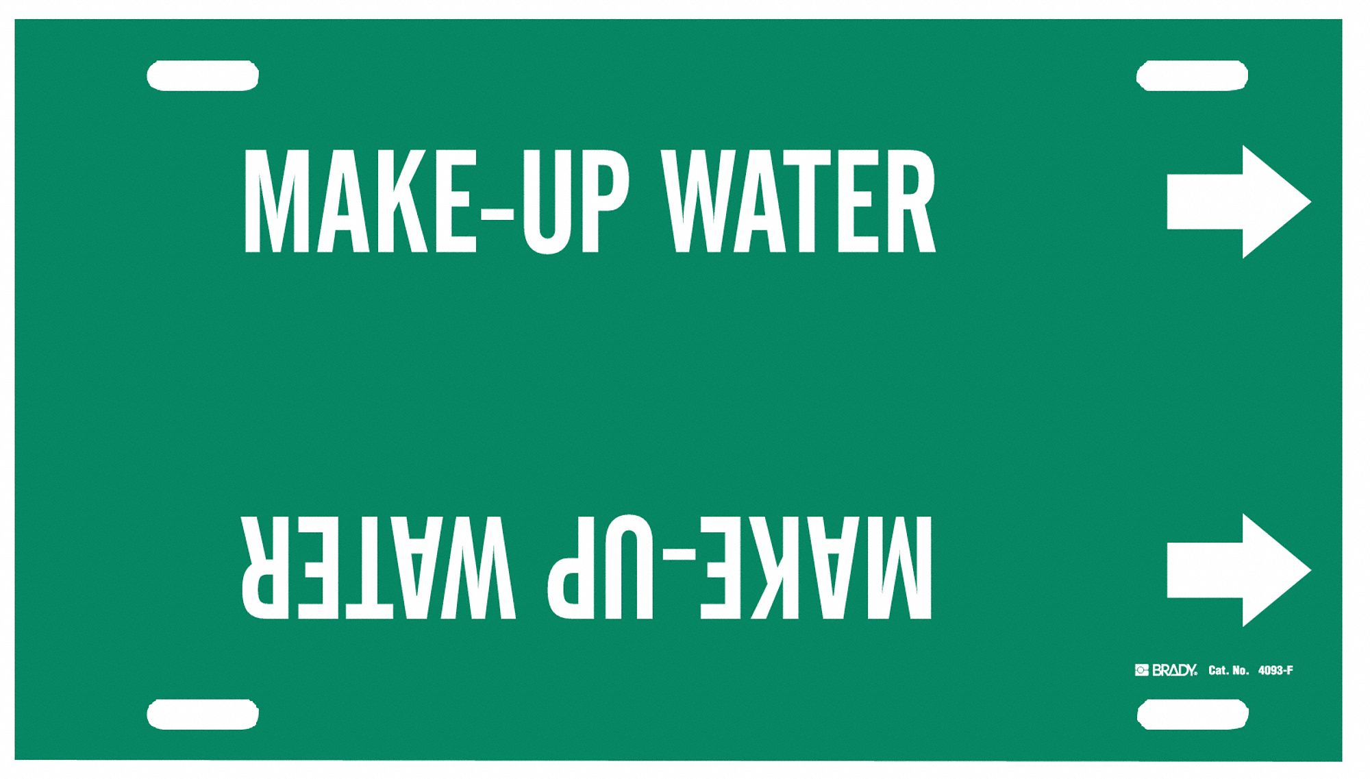 Pipe Marker: Make Up Water, Green, White, Fits 6 to 7 7/8 in Pipe O.D., 1 Pipe Markers, With Arrows