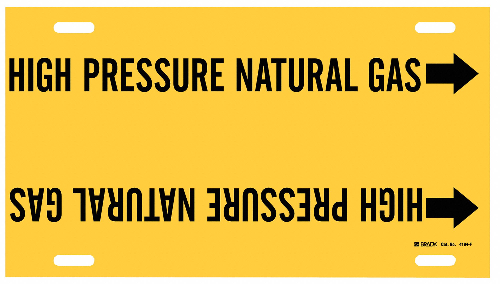 Pipe Marker: High Pressure Natural Gas, Yellow, Black, Fits 6 to 7 7/8 in Pipe O.D., 1 Pipe Markers