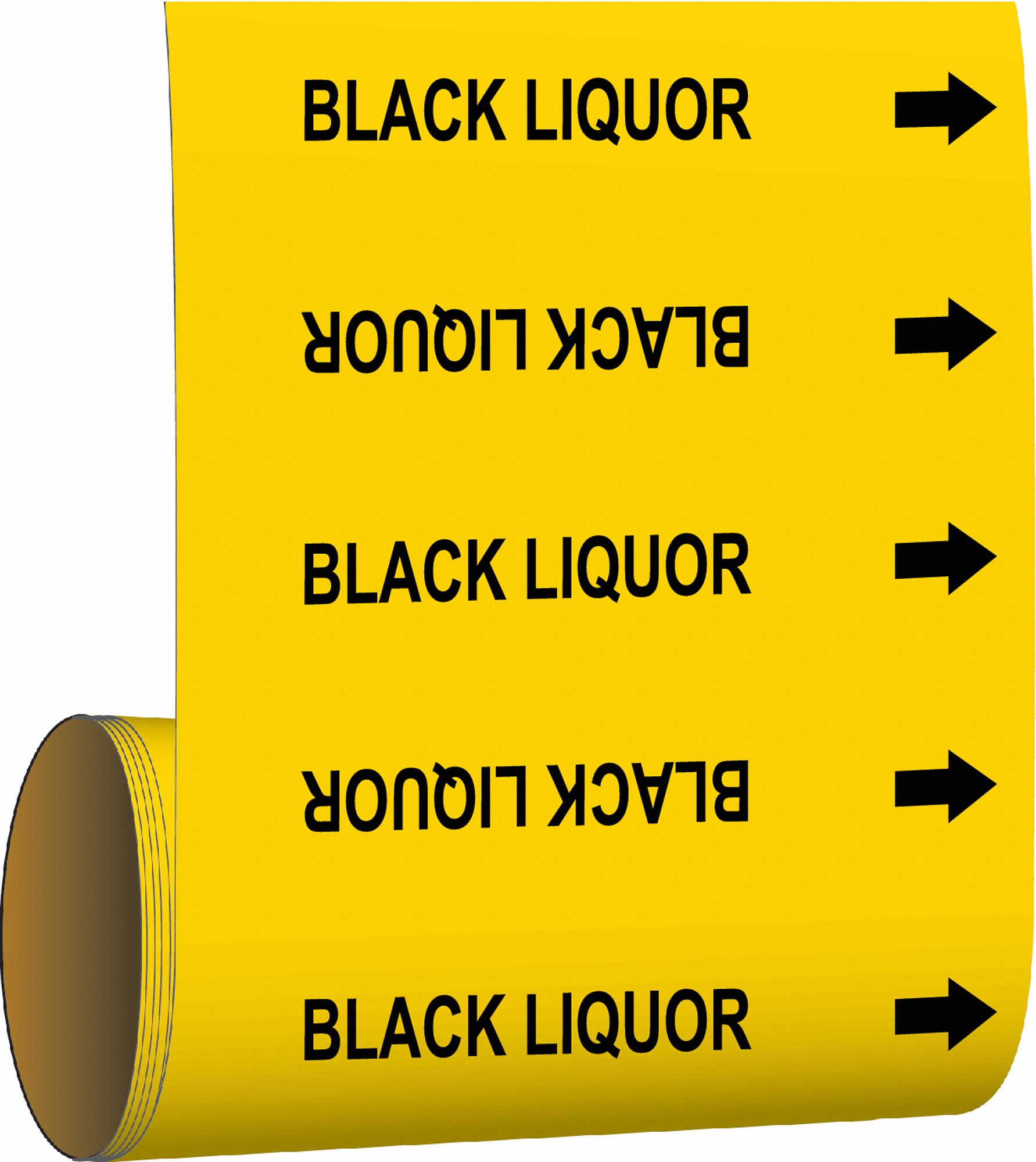 Pipe Marker: Black Liquor, Yellow, Black, Fits 2 1/2 to 6 in Pipe O.D., 30 Pipe Markers, With Arrows