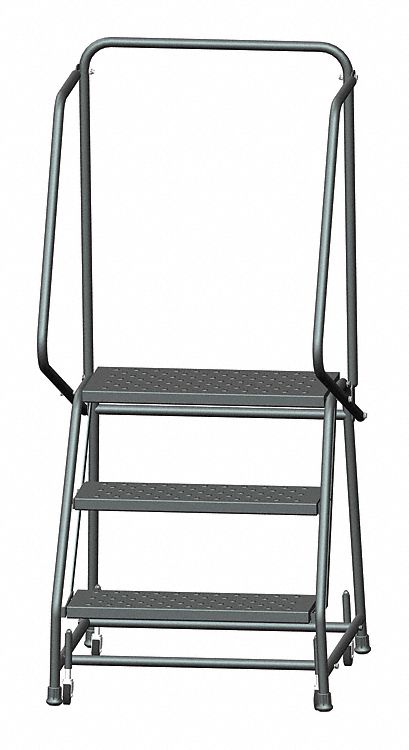 Rolling Ladder: 2.4 ft Platform Ht, Unassembled, Steel, Wt-Actuated, Perforated