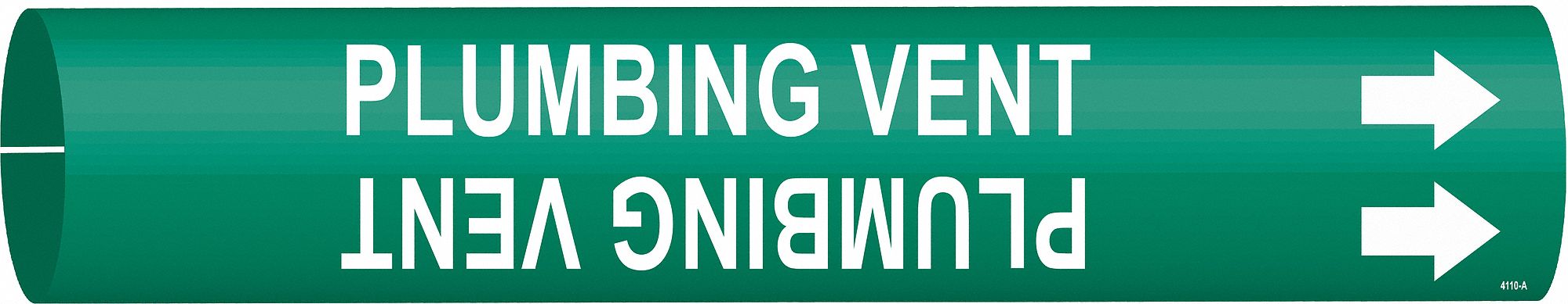 Pipe Marker: Plumbing Vent, Green, White, Fits 3/4 to 1 3/8 in Pipe O.D., 1 Pipe Markers