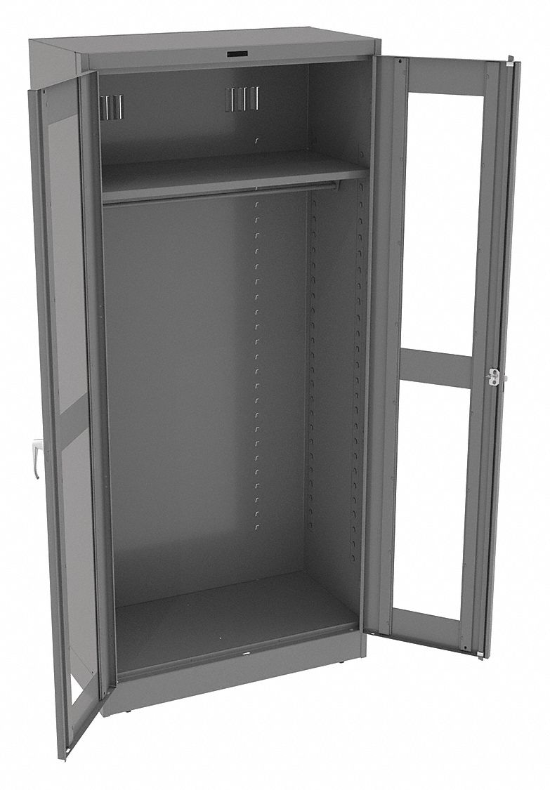 STORAGE CABINET, 36 X 18 X 78 IN, 1 ADJUSTABLE SHELF, SWING HANDLE/KEYED, LEVELING, GREY