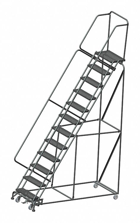 Rolling Ladder: 10 ft Platform Ht, Unassembled, Steel, Wt-Actuated Auto-Lock