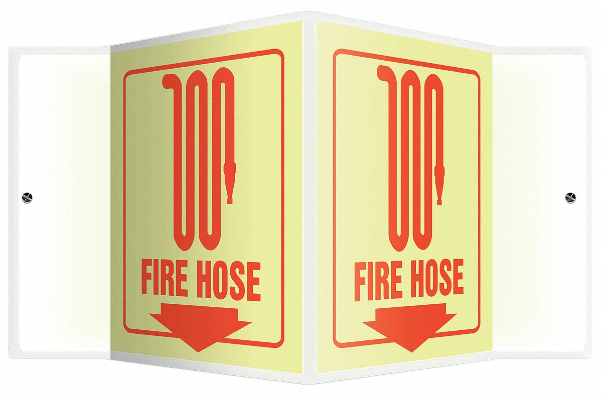 Fire Hose Sign,6 x 8-3/4In,R/Glow,FH,ENG