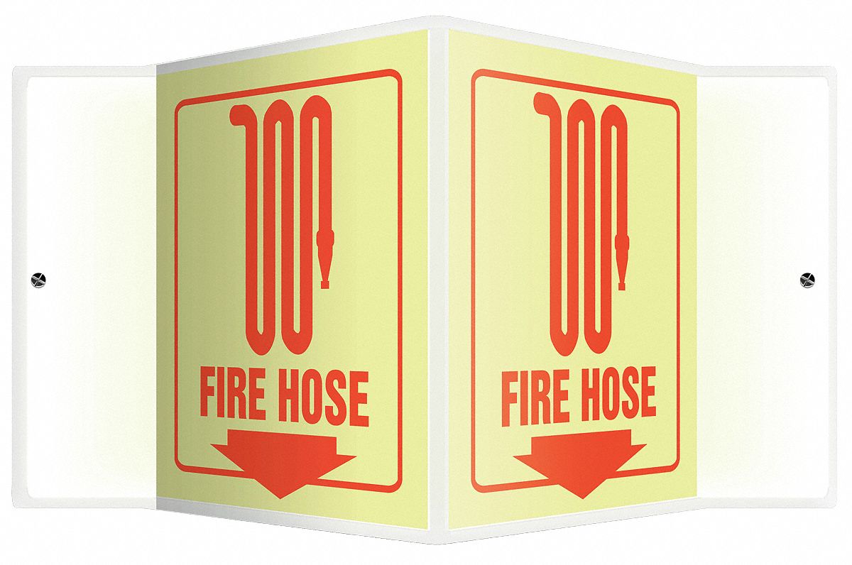 FIRE EQUIPMENT SIGN, NO HEADER, PLASTIC, 6 IN X 8½ IN, WITH MOUNTING HOLES, V-SHAPED