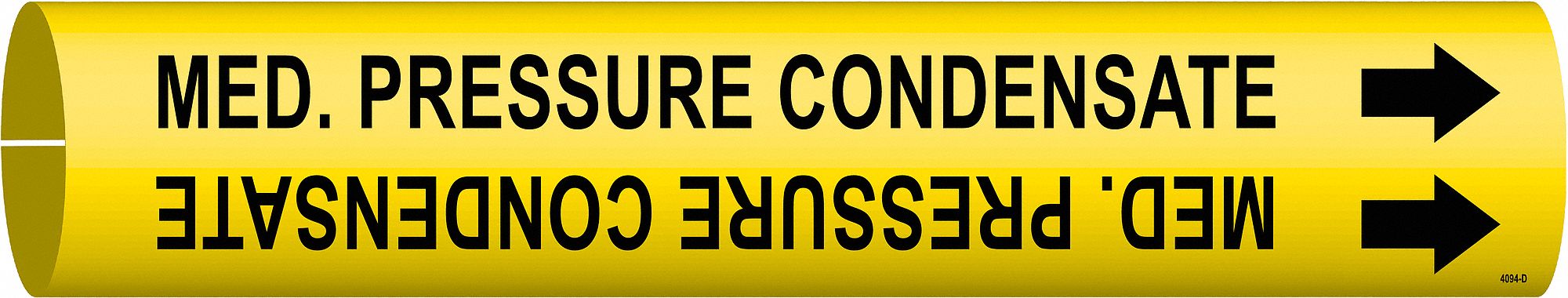 Pipe Marker: Med. Pressure Condensate, Yellow, Black, Fits 4 to 6 in Pipe O.D., 1 Pipe Markers