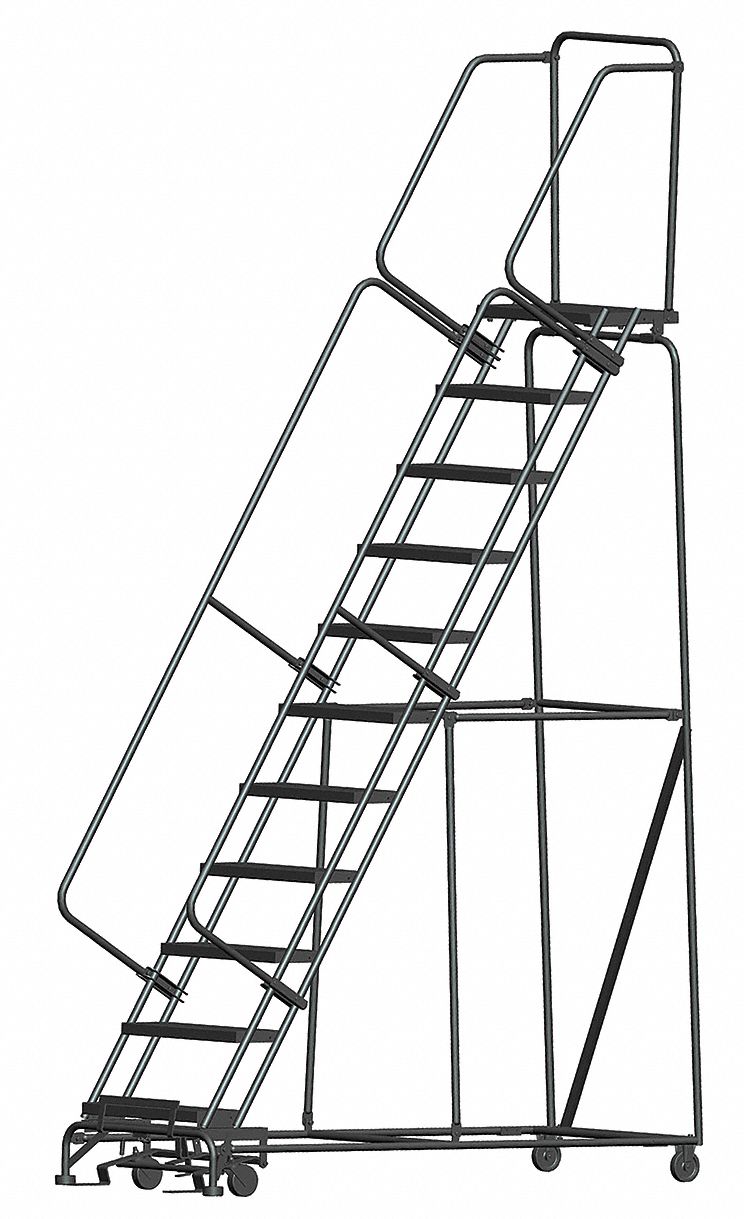 Rolling Ladder: 9.2 ft Platform Ht, Unassembled, Steel, Wt-Actuated Auto-Lock
