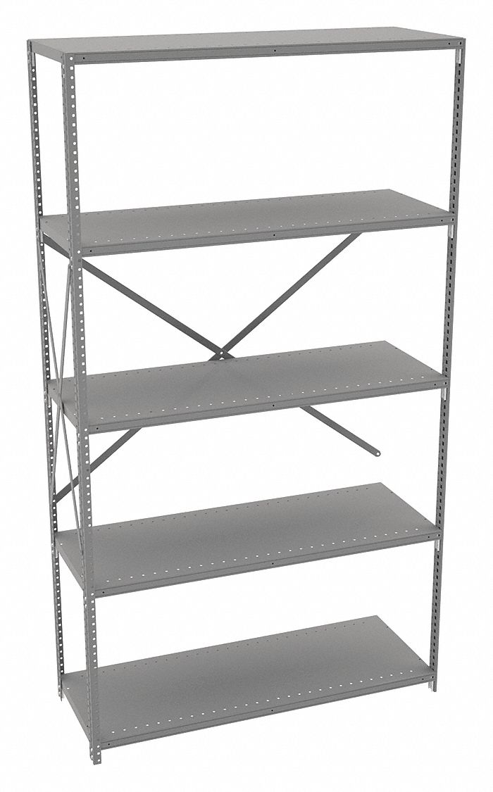 Metal Shelving: Add-On, Medium-Duty, 48 in x 18 in, 84 in Overall Ht, 5 Shelves, Solid Shelf