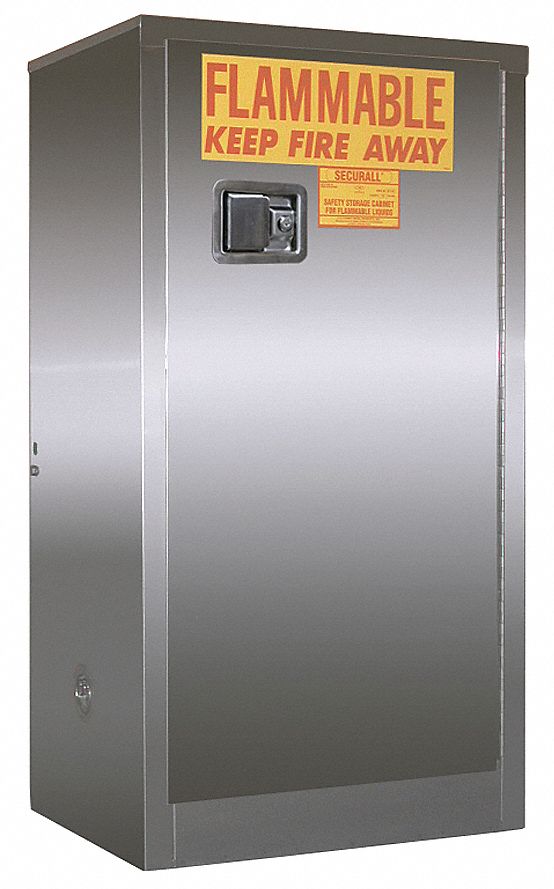 Hazardous Material Storage Cabinet: Std with Legs, 16 gal, 24 in x 18 in x 44 in, Gray