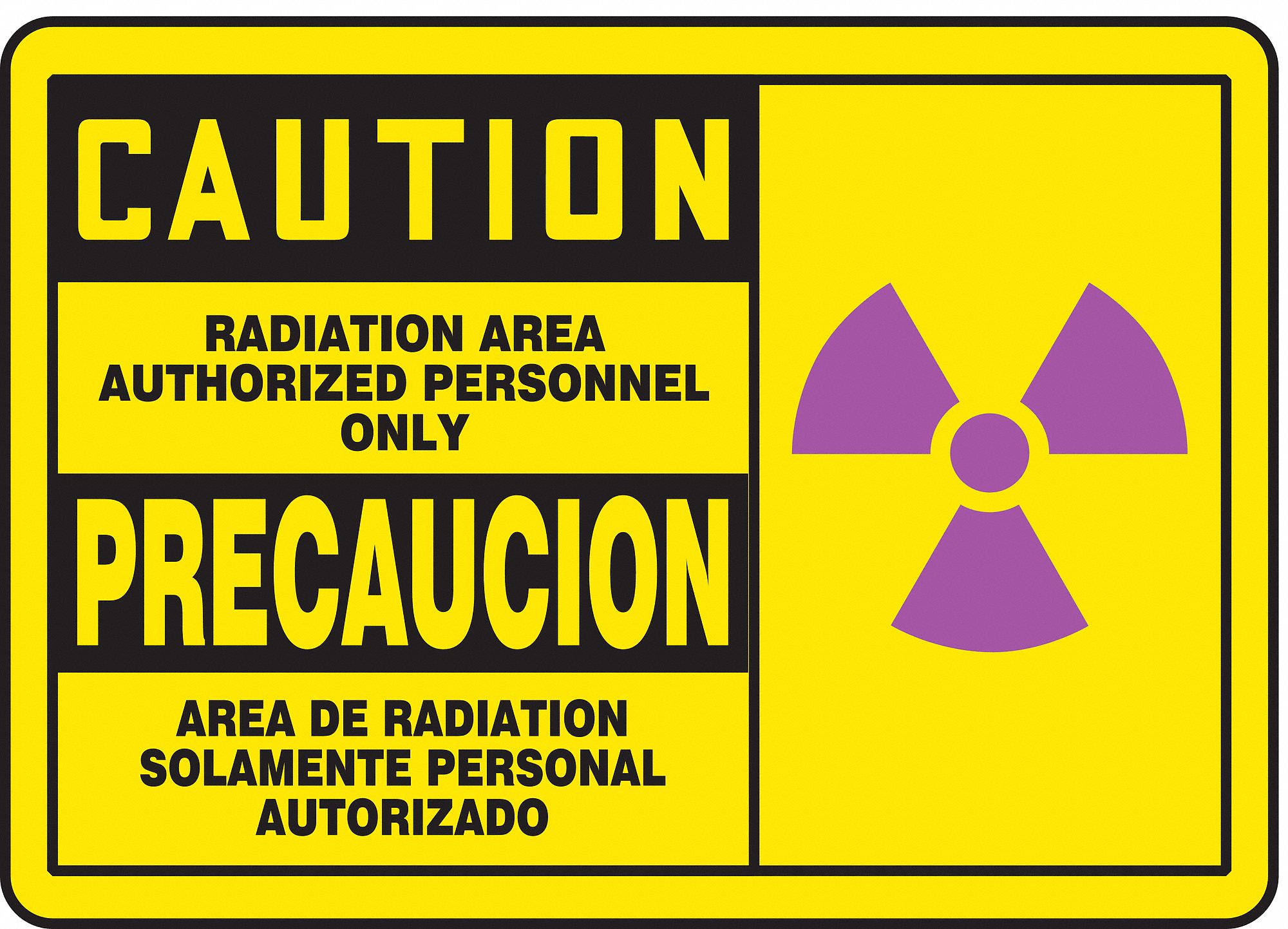 Caution Radiation Sign,10 x 14In,AL,SURF