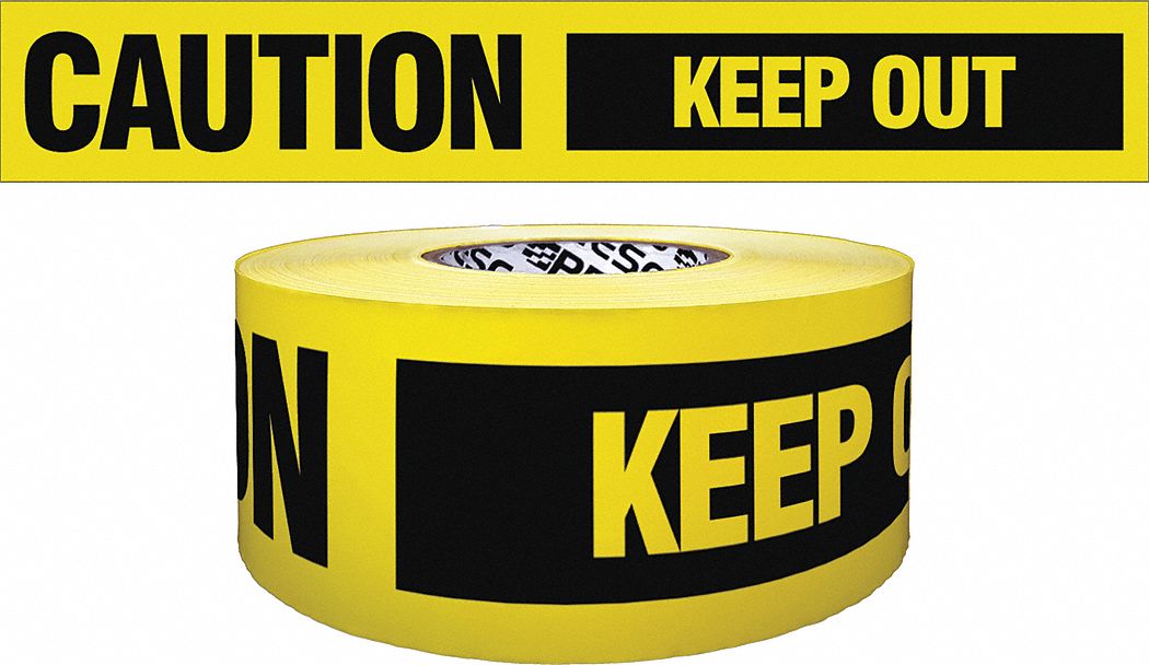 GRAINGER APPROVED Barricade Tape, Yellow, 3 in x 200 ft, Caution Keep