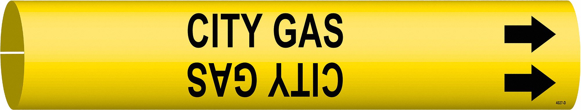 Pipe Marker: City Gas, Yellow, Black, Fits 2 1/2 to 3 7/8 in Pipe O.D., 1 Pipe Markers, With Arrows