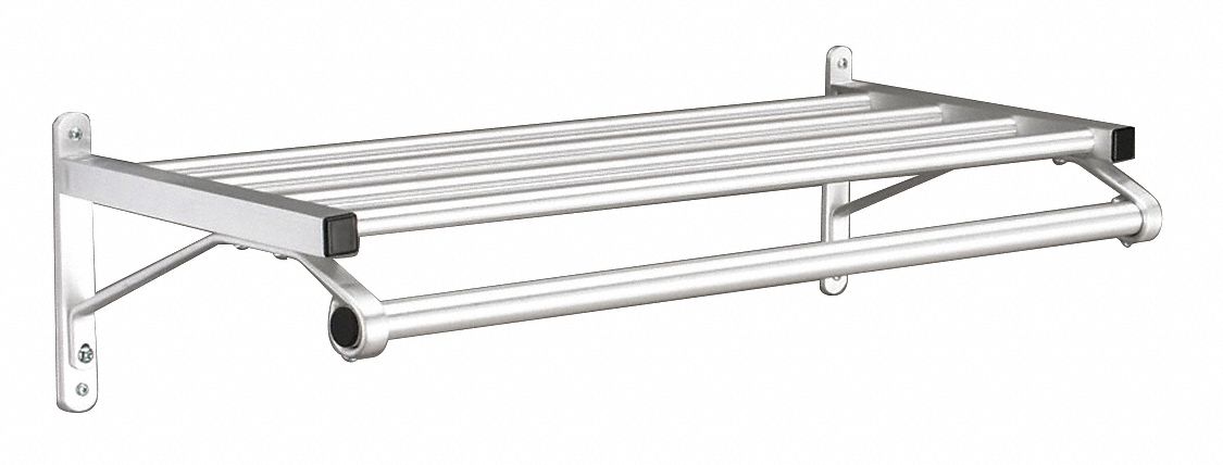 Wall-Mount Garment Rod: Rod Design (No ) Hooks, 7 in Overall Ht, 24 in Overall Wd, Aluminum