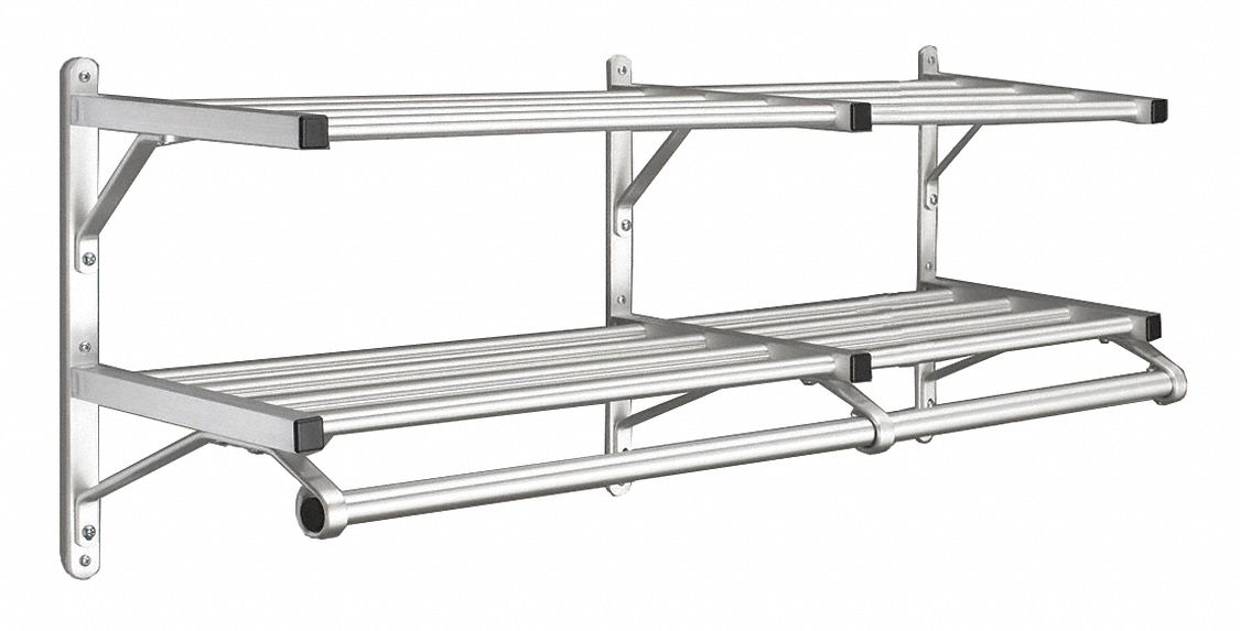 Wall-Mount Garment Rod: Rod Design (No ) Hooks, 18 1/2 in Overall Ht, 36 in Overall Wd, Silver