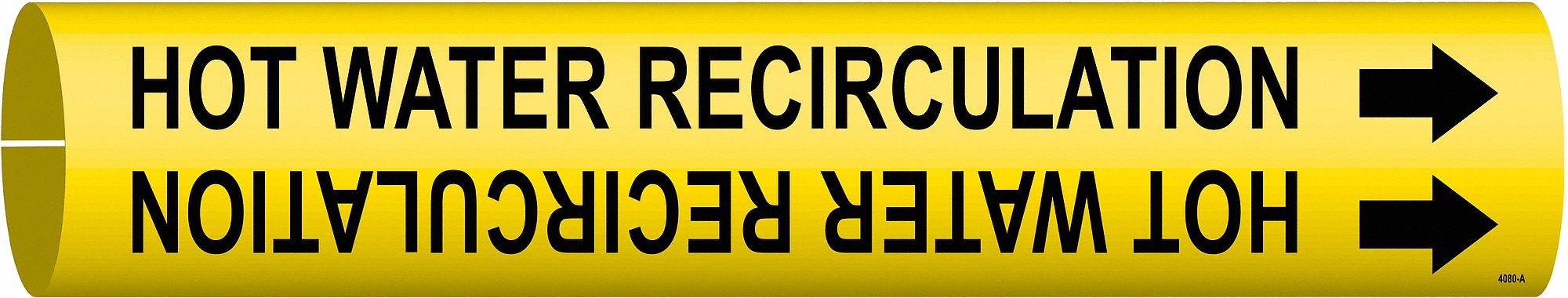Pipe Marker: Hot Water Recirculation, Yellow, Black, Fits 3/4 to 1 3/8 in Pipe O.D., 1 Pipe Markers