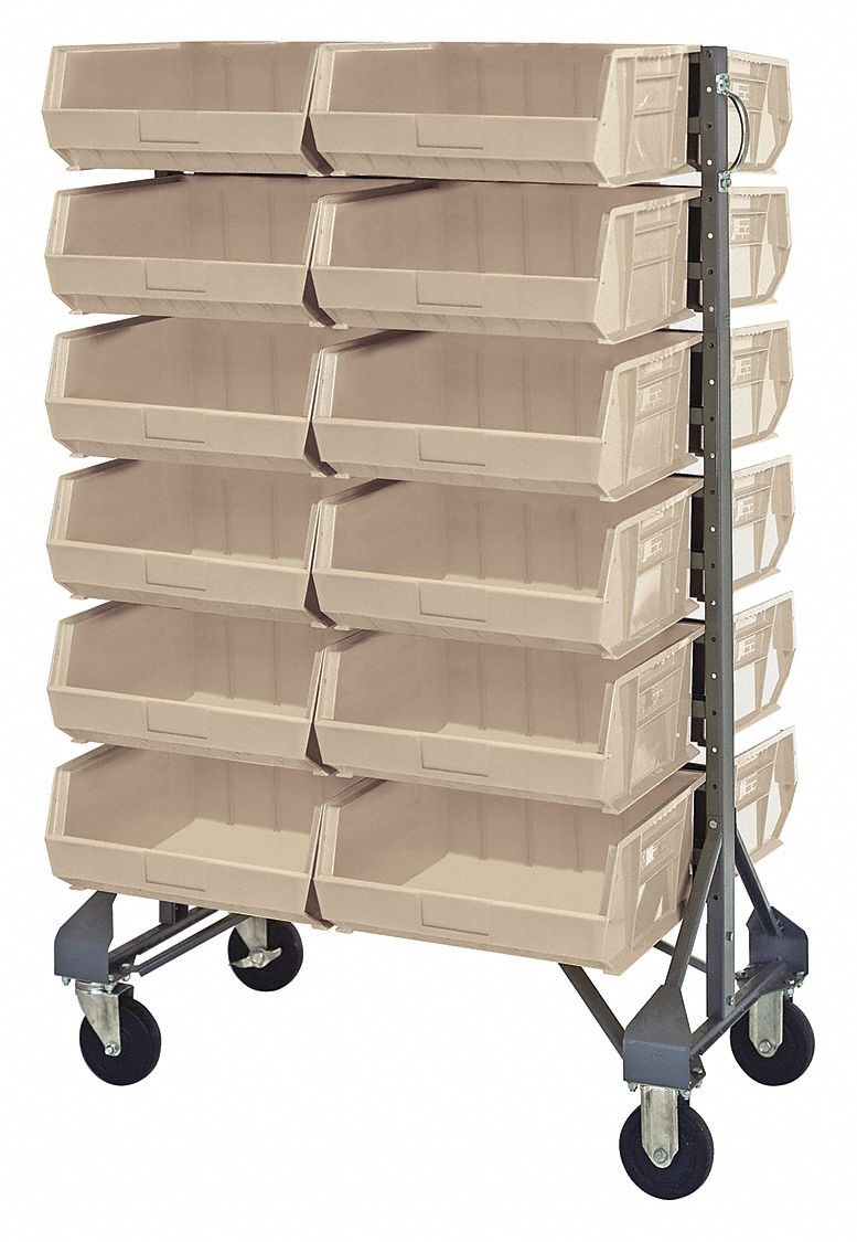 QUANTUM STORAGE SYSTEMS, 20 in x 36 in x 53 in, 24 Bins, Mobile Bin Rail Floor Rack 9LEX7MQRU