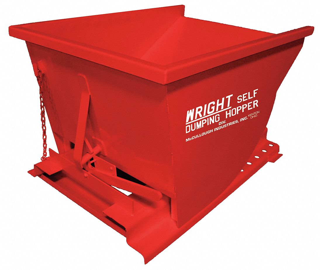 SELF DUMPING HOPPER, STANDARD, STEEL, LEVER, RED, 4000 LB CAPACITY