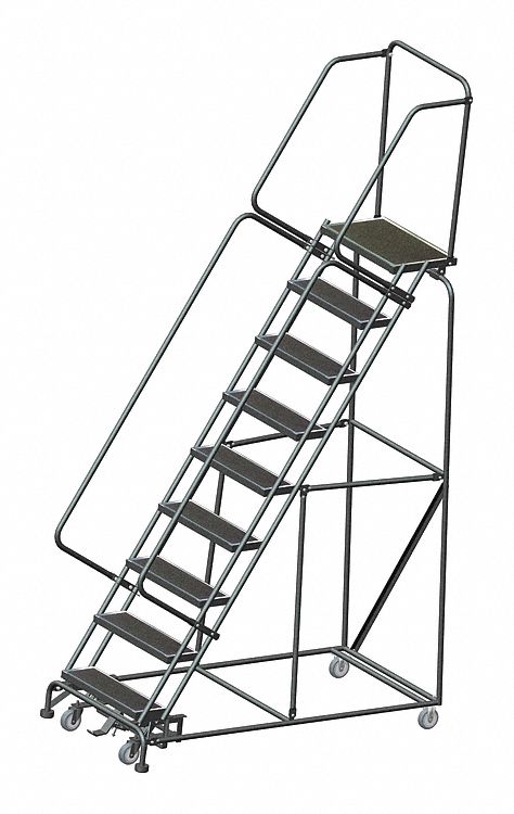 Rolling Ladder: 7.5 ft Platform Ht, Unassembled, Steel, Wt-Actuated Auto-Lock, Antislip