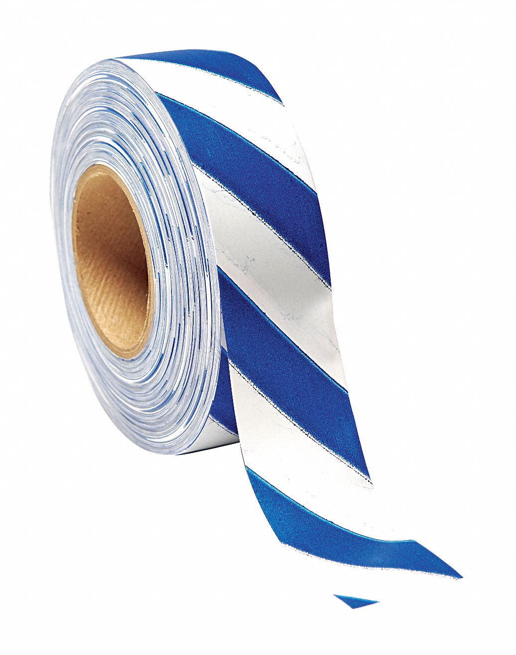 Flagging Tape, White/Blue, 1 3/16 in x 300 ft, Diagonal Stripes Grainger