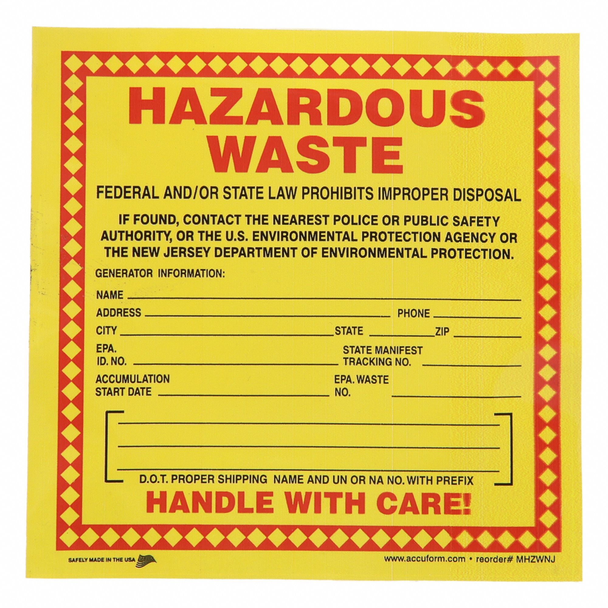 DOT Handling Label: 6 in x 6 in, 6 in Label Wd, 6 in Label Ht, Vinyl, Label, 250 PK