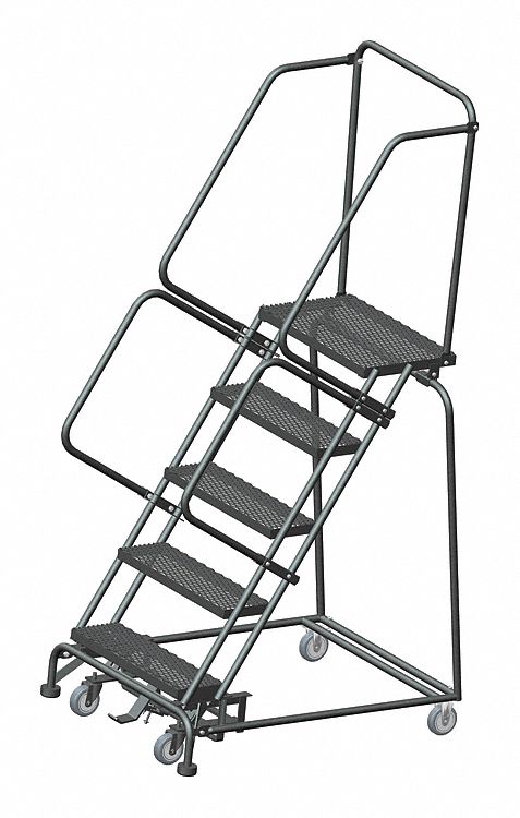 Rolling Ladder: 4.2 ft Platform Ht, Unassembled, Steel, Wt-Actuated Auto-Lock