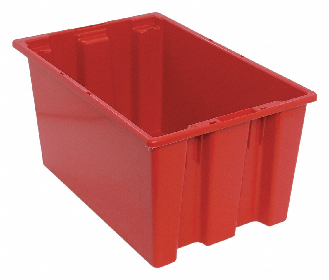 STACK AND NEST CONTAINER, 12.7 GALON, 23½ IN X 19½ IN X 12 IN, RED