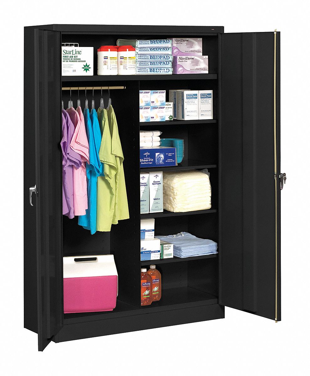 Storage Cabinet: 48 in x 18 in x 78 in, 5 Shelves, Swing Handle & Keyed, 22 ga Panel, Adj