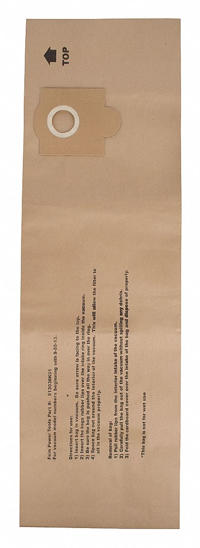 FEIN 913036K01 Vacuum BagPaper1-PlyReusablePK3 PK 6