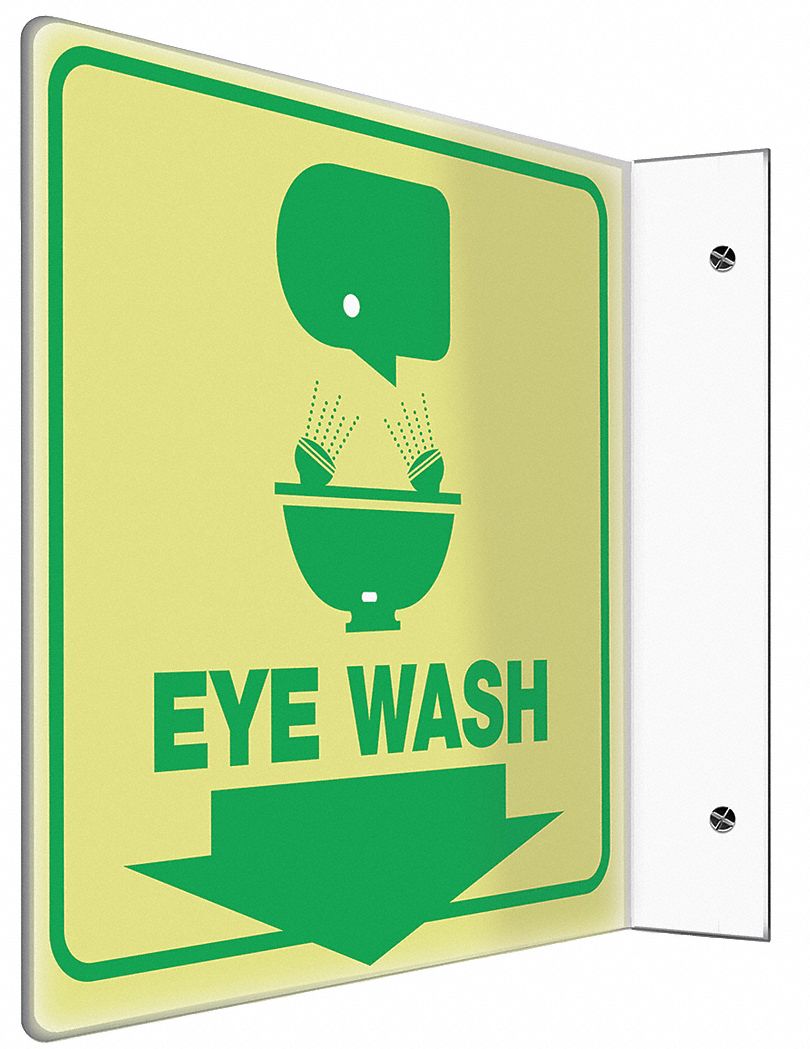 Eye Wash Sign,8 x 8In,Green/Ylw