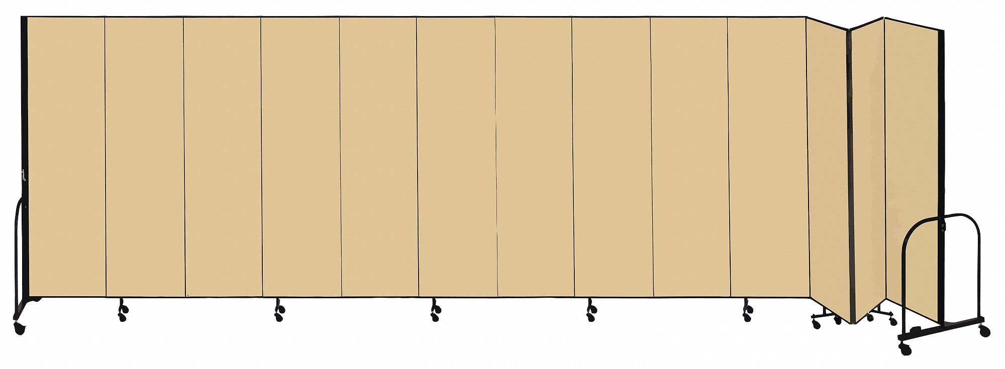 Room Divider: 13 Panels, Opaque, Walnut Panel, 80 in Overall Ht, 289 in Overall Wd