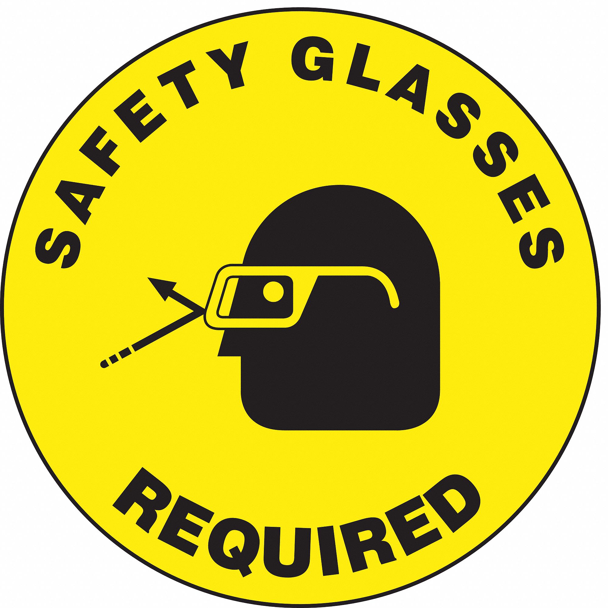 FLOOR SIGN, SAFETY GLASSES REQUIRED, VINYL, ADHESIVE MOUNT, 3 IN X 3 IN NOMINAL SIGN SIZE, NOT RETROREFLECTIVE, 6 PK
