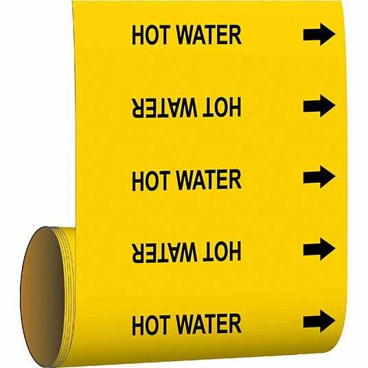 Yellow BRADY 41510 Pipe Marker Hot Water 