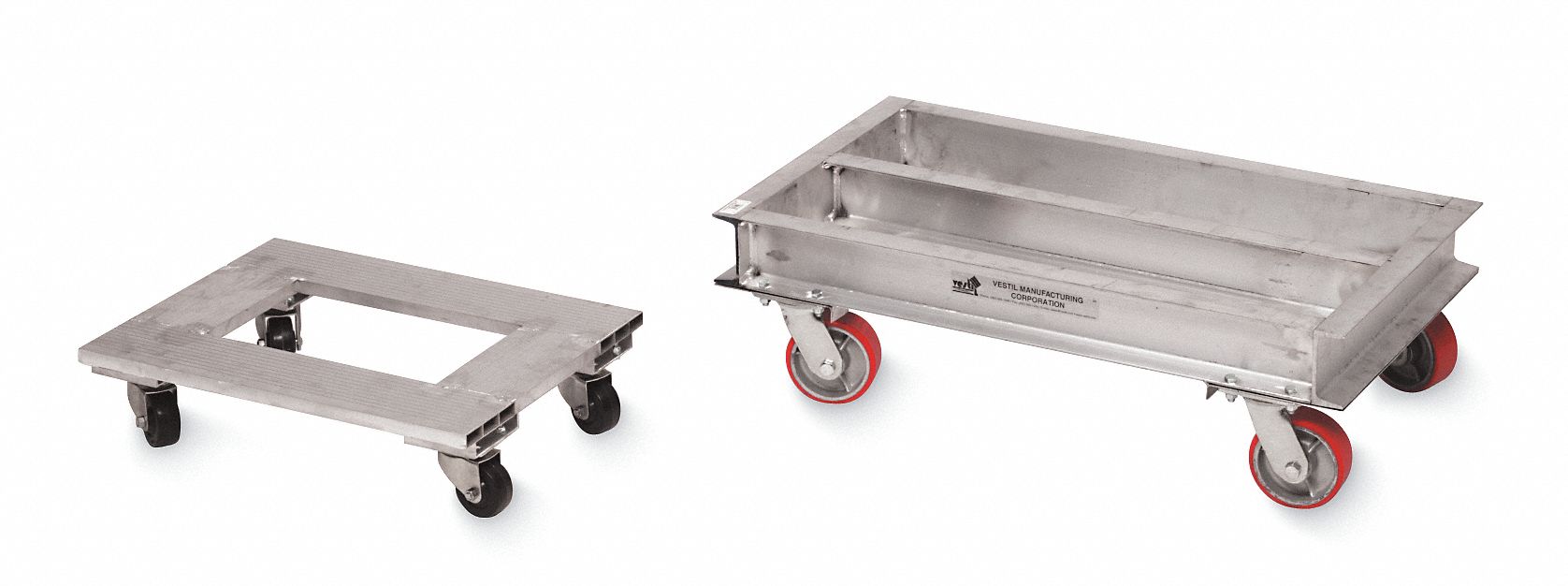 ALUMINUM CHANNEL DOLLY, SILVER, 2,000 LB LOAD CAPACITY, 5 IN CASTER WHEEL DIAMETER, 2,000 LB LOAD CAPACITY