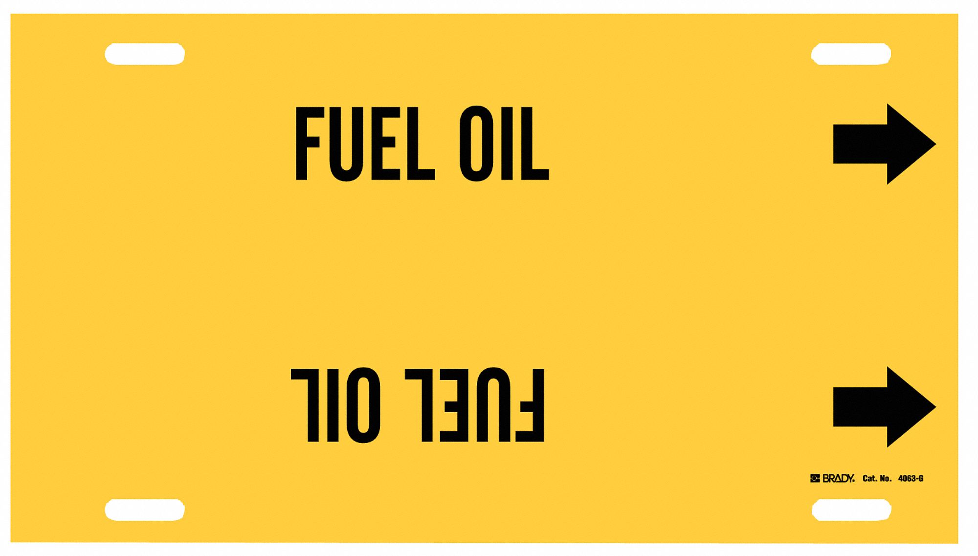 Pipe Marker: Fuel Oil, Yellow, Black, Fits 8 to 9 7/8 in Pipe O.D., 1 Pipe Markers, With Arrows