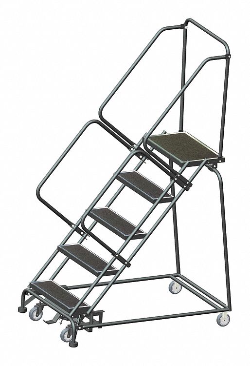 5-Step Rolling Ladder, Rubber Mat Step Tread, 83 in Overall Height, 450 ...