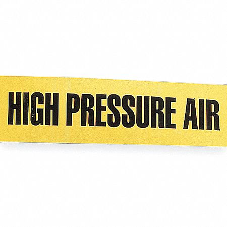 Pipe Marker: High Pressure Air, Yellow, Black, Fits 3 in and Larger Pipe O.D., 12 Pipe Markers