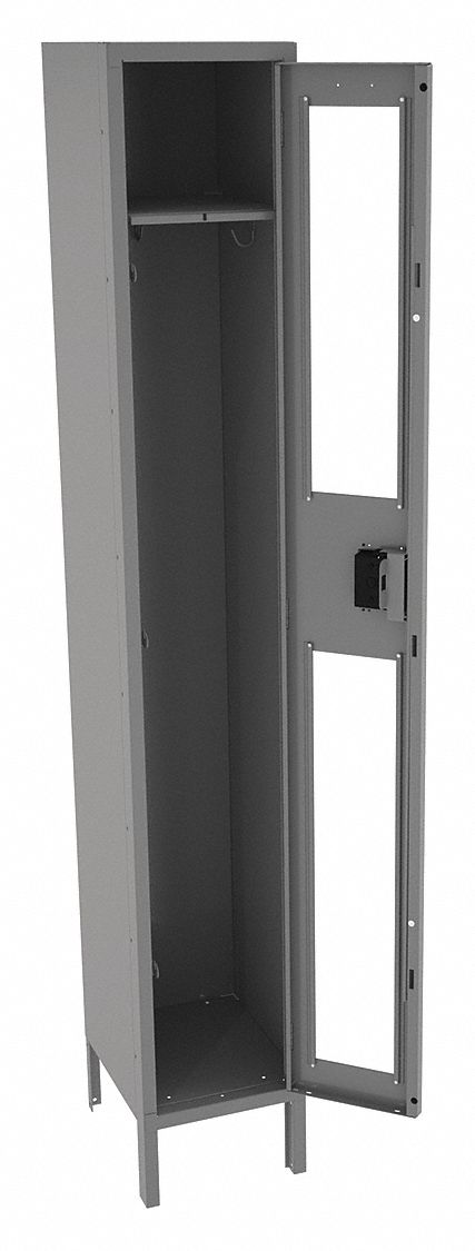 Wardrobe Locker: 12 in x 15 in x 78 in, Clearview, 1 Tiers, 1 Units Wide, Padlock Hasp, Gray