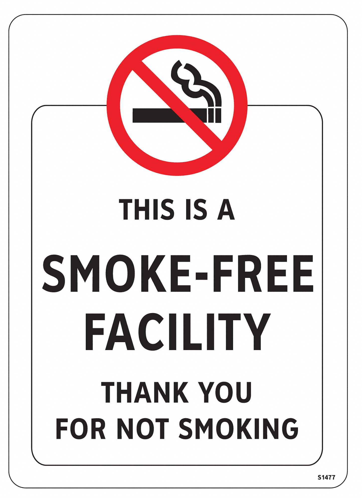 No Smoking Sign, 7 x 5In, R and BK/WHT, ENG