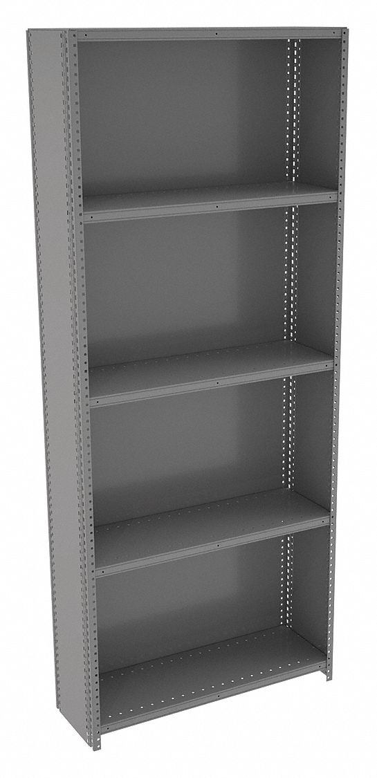 Metal Shelving: Starter, Medium-Duty, 36 in x 12 in, 84 in Overall Ht, 5 Shelves