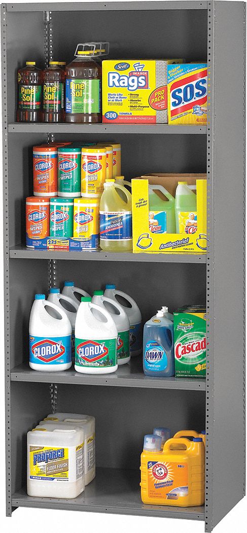 Metal Shelving: Starter, Medium-Duty, 48 in x 24 in, 84 in Overall Ht, 5 Shelves