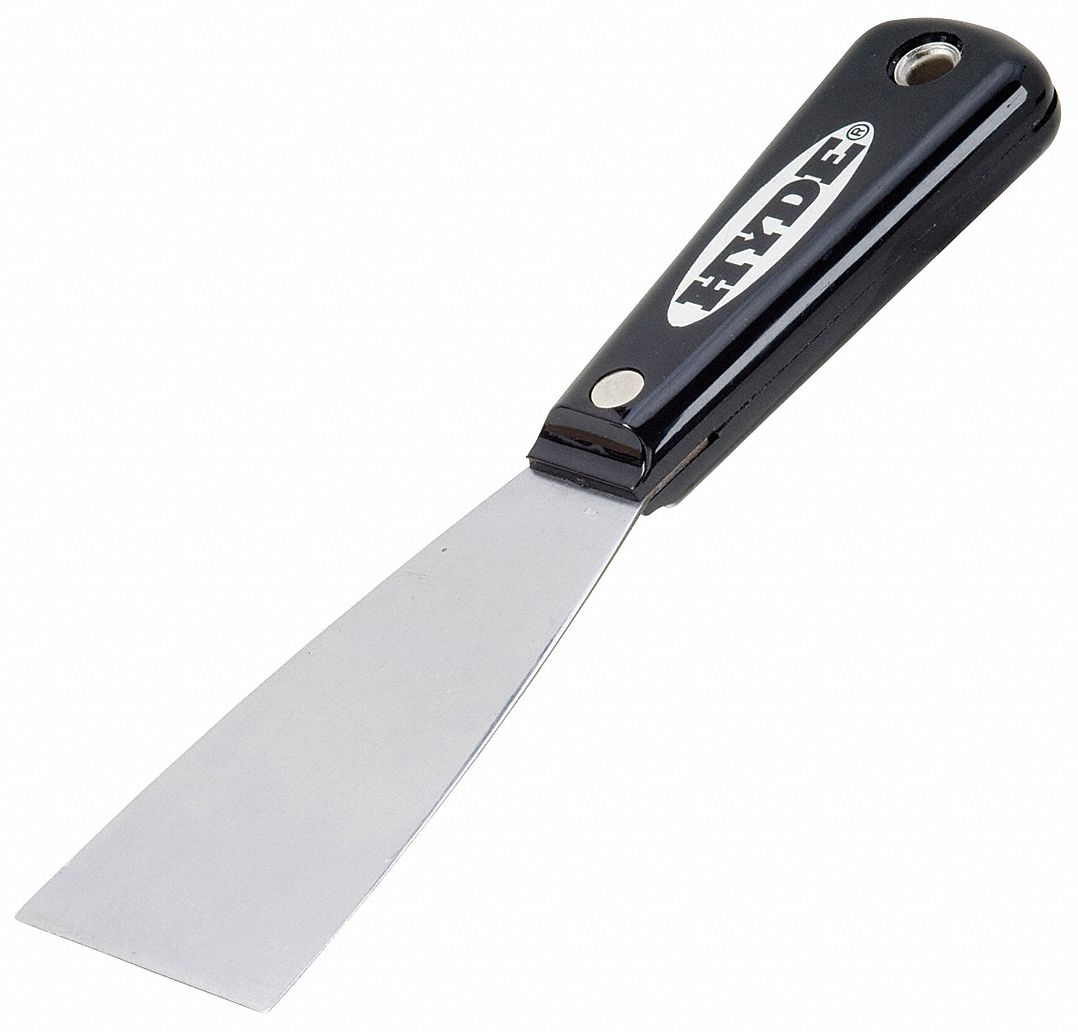 Putty Knife: 2 in Blade Wd, Stainless Steel, 3 1/2 in Blade Lg, Full Tang, Nylon, Black/Silver
