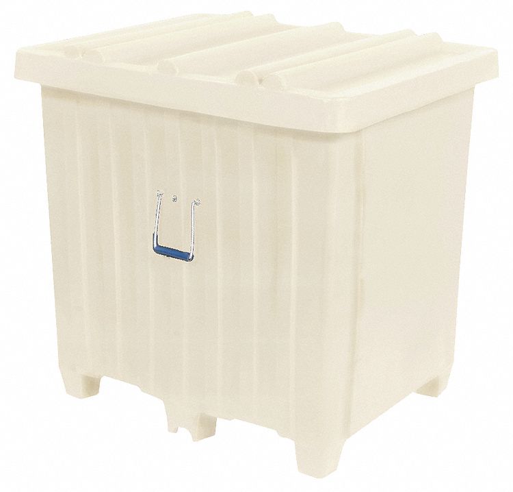 Ribbed Wall Container: 23 cu ft, 42 in x 34 in x 42 in, Lid Included, 2-Way Entry