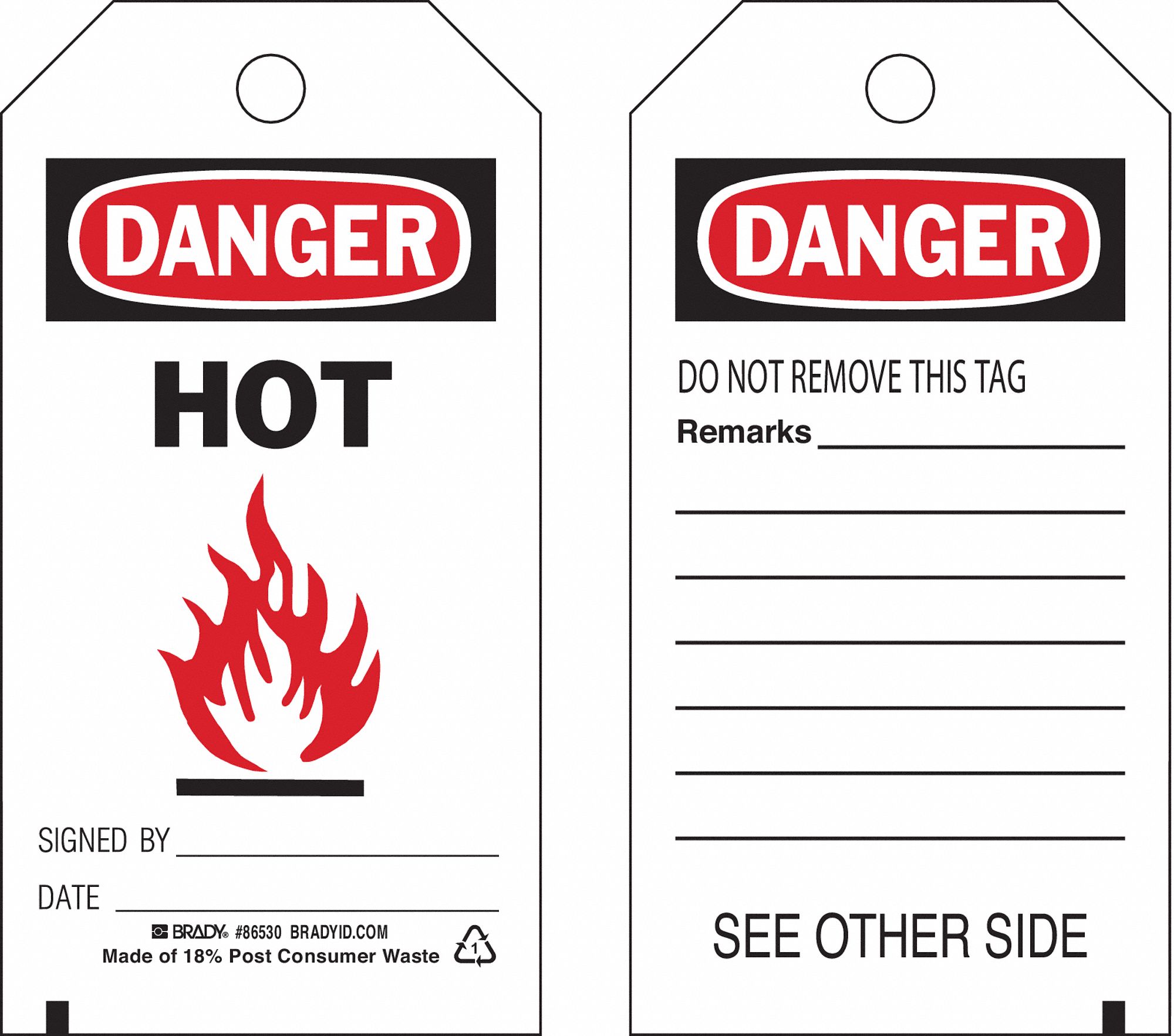 Danger Tags: Black/Red/White, Cable Tie, 10 Tags, Hot, Hot Signed By: Date:, English, 10 PK