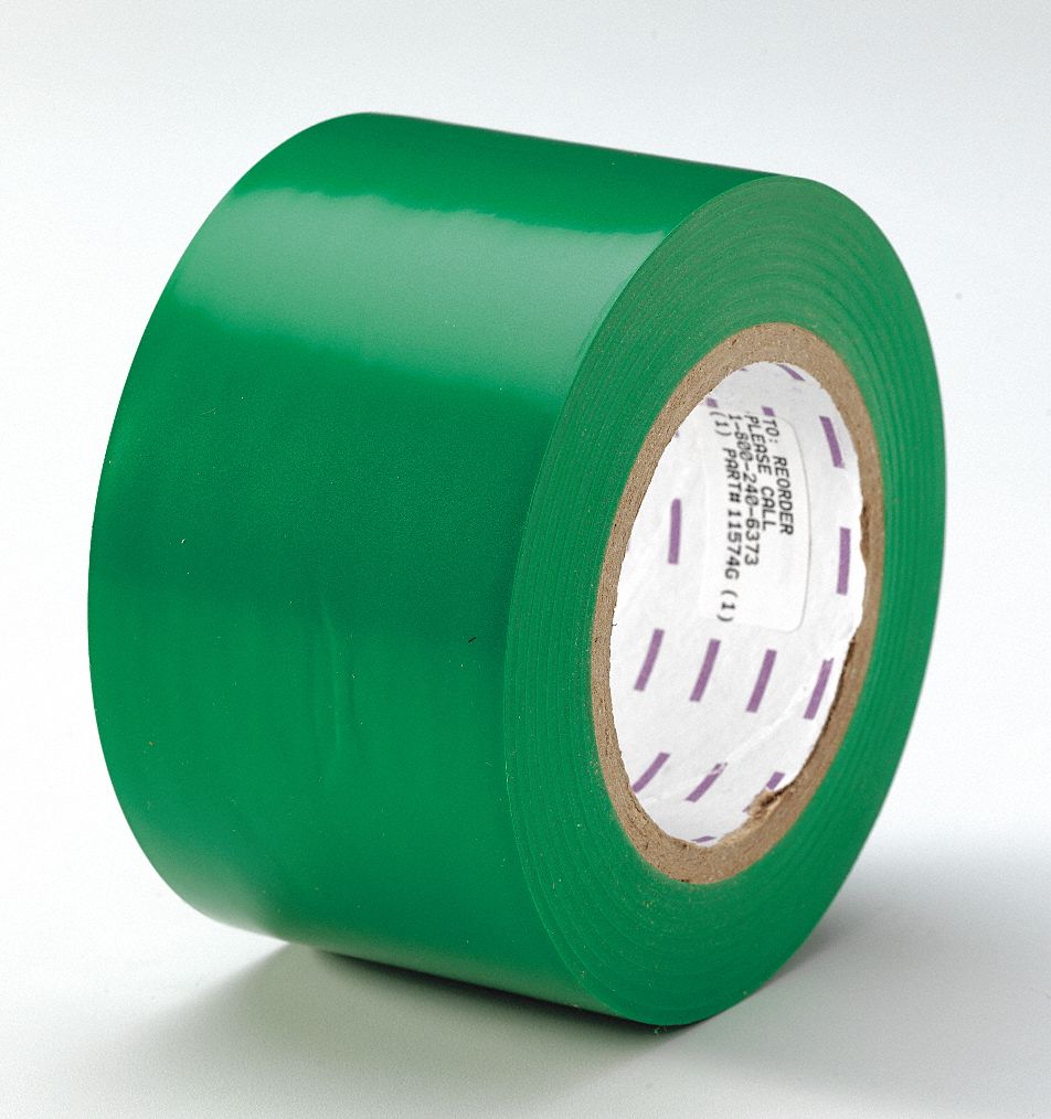 Floor Marking Tape: Gen Purpose, Solid, Green, 3 in x 180 ft, 5 mil Tape Thick, Approved Vendor