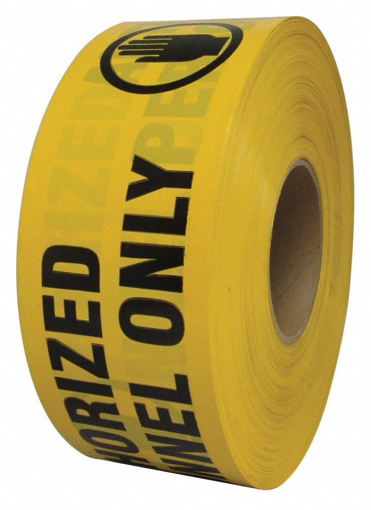 GRAINGER APPROVED Barricade Tape Yellow, 3 in Roll Wd, 1,000 ft Roll