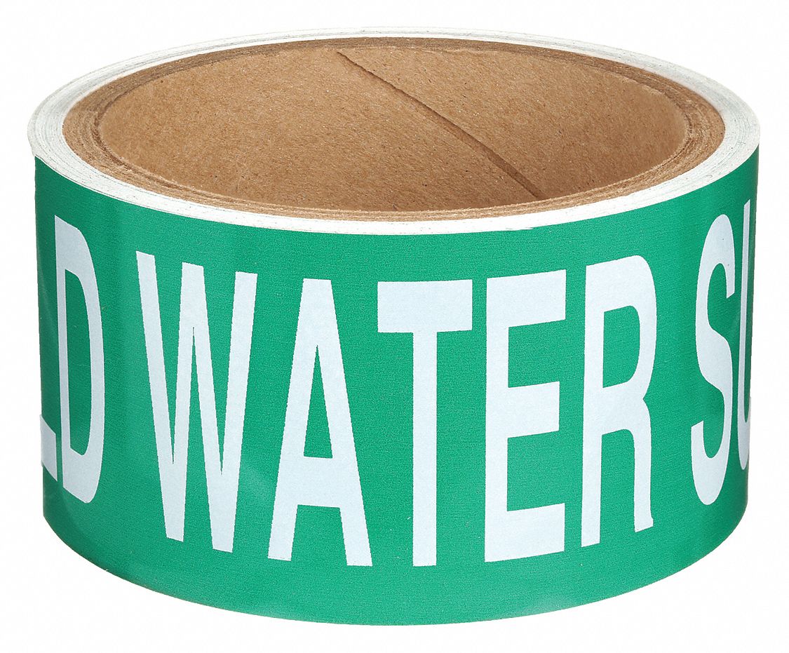 Pipe Marker: Cold Water Supply, Green, White, Fits 2 1/2 to 6 in Pipe O.D., 25 Pipe Markers